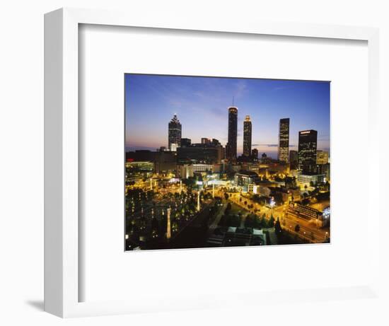 Buildings Lit Up at Sunset, Centennial Olympic Park, Atlanta, Georgia, USA-null-Framed Photographic Print