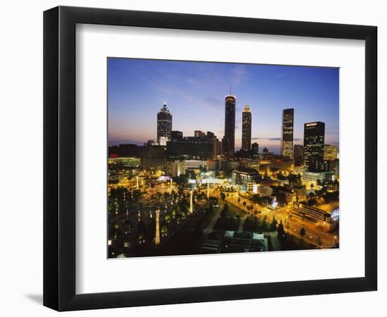 Buildings Lit Up at Sunset, Centennial Olympic Park, Atlanta, Georgia, USA-null-Framed Photographic Print