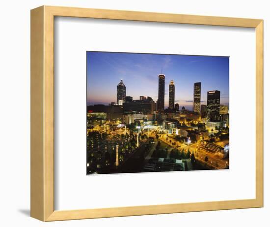 Buildings Lit Up at Sunset, Centennial Olympic Park, Atlanta, Georgia, USA-null-Framed Photographic Print