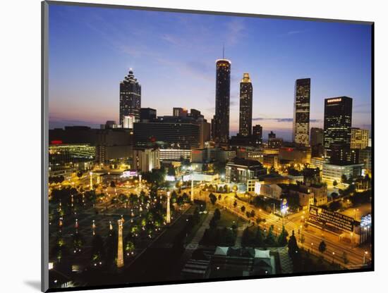 Buildings Lit Up at Sunset, Centennial Olympic Park, Atlanta, Georgia, USA-null-Mounted Photographic Print