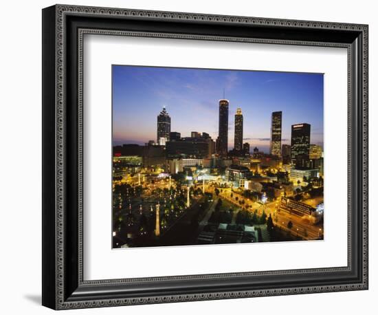 Buildings Lit Up at Sunset, Centennial Olympic Park, Atlanta, Georgia, USA-null-Framed Photographic Print