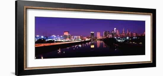 Buildings Lit Up at the Waterfront, Philadelphia, Schuylkill River, Pennsylvania, USA 2012-null-Framed Photographic Print