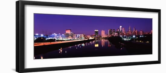 Buildings Lit Up at the Waterfront, Philadelphia, Schuylkill River, Pennsylvania, USA 2012-null-Framed Photographic Print
