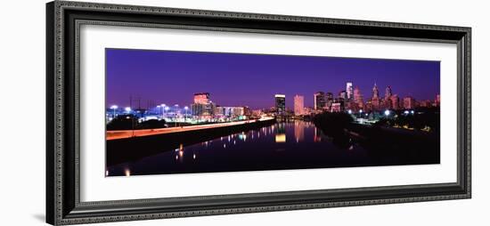 Buildings Lit Up at the Waterfront, Philadelphia, Schuylkill River, Pennsylvania, USA 2012-null-Framed Photographic Print