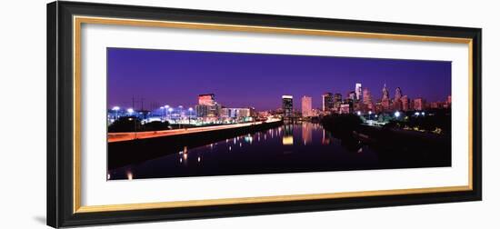 Buildings Lit Up at the Waterfront, Philadelphia, Schuylkill River, Pennsylvania, USA 2012-null-Framed Photographic Print