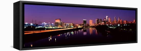 Buildings Lit Up at the Waterfront, Philadelphia, Schuylkill River, Pennsylvania, USA 2012-null-Framed Stretched Canvas