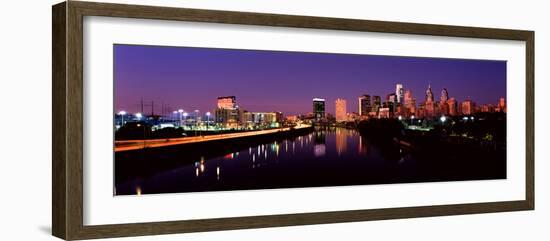 Buildings Lit Up at the Waterfront, Philadelphia, Schuylkill River, Pennsylvania, USA 2012-null-Framed Photographic Print