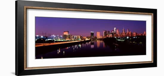 Buildings Lit Up at the Waterfront, Philadelphia, Schuylkill River, Pennsylvania, USA 2012-null-Framed Photographic Print