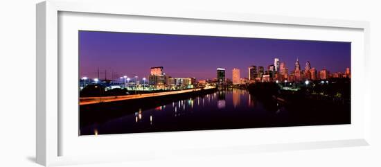 Buildings Lit Up at the Waterfront, Philadelphia, Schuylkill River, Pennsylvania, USA 2012-null-Framed Photographic Print