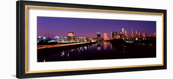 Buildings Lit Up at the Waterfront, Philadelphia, Schuylkill River, Pennsylvania, USA 2012-null-Framed Photographic Print