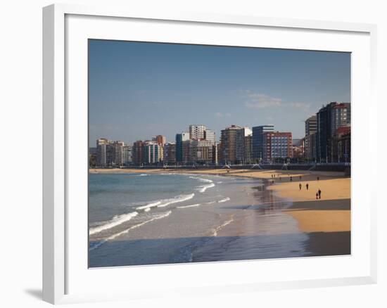 Buildings on Playa De San Lorenzo Beach, Gijon, Spain-Walter Bibikow-Framed Photographic Print