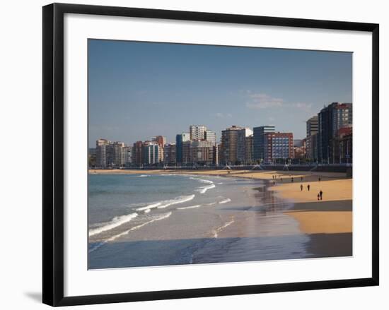 Buildings on Playa De San Lorenzo Beach, Gijon, Spain-Walter Bibikow-Framed Photographic Print