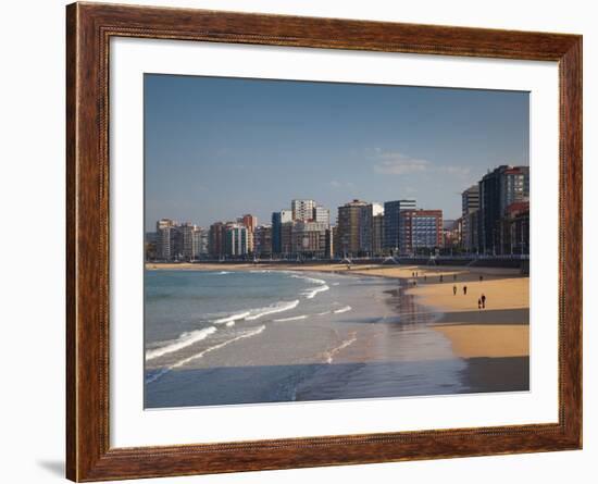 Buildings on Playa De San Lorenzo Beach, Gijon, Spain-Walter Bibikow-Framed Photographic Print