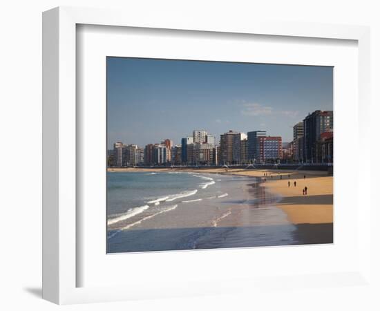 Buildings on Playa De San Lorenzo Beach, Gijon, Spain-Walter Bibikow-Framed Photographic Print