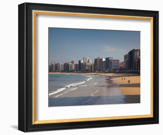 Buildings on Playa De San Lorenzo Beach, Gijon, Spain-Walter Bibikow-Framed Photographic Print