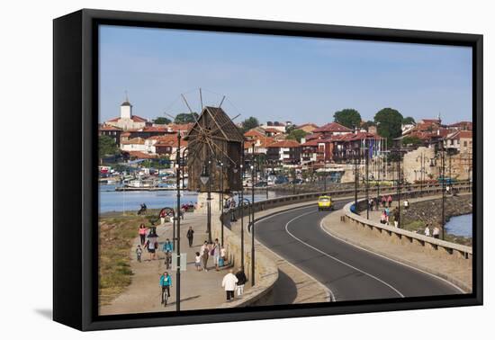 Bulgaria, Black Sea Coast, Nesebar, Old Windmill on the Waterfront-Walter Bibikow-Framed Premier Image Canvas