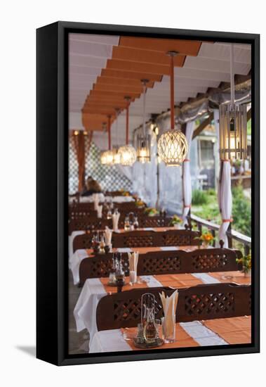 Bulgaria, Black Sea Coast, Nesebar, Outdoor Restaurant Patio-Walter Bibikow-Framed Premier Image Canvas