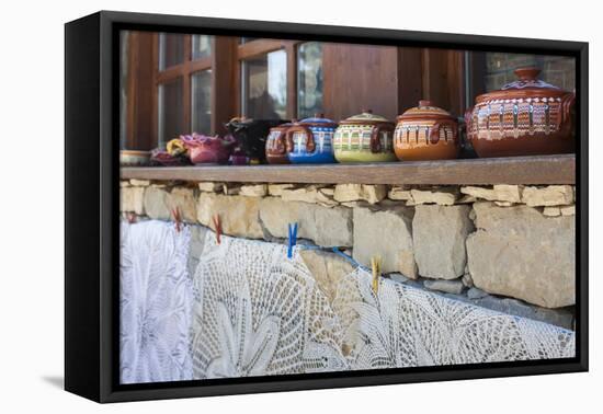 Bulgaria, Central Mountains, Arbanasi, Pottery and Embroidery-Walter Bibikow-Framed Premier Image Canvas