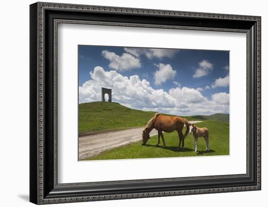 Bulgaria, Central Mts, Troyan, Troyan Pass, Battle Monument and Horses-Walter Bibikow-Framed Photographic Print