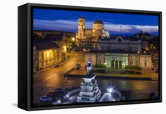 Bulgaria, Sofia, Ploshtad Narodno Sabranie Square, Elevated View, Dawn-Walter Bibikow-Framed Premier Image Canvas