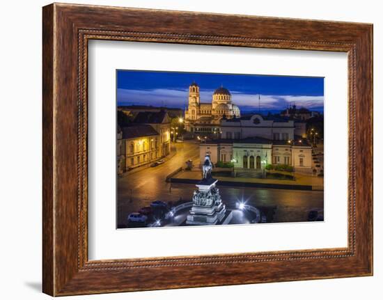 Bulgaria, Sofia, Ploshtad Narodno Sabranie Square, Elevated View, Dawn-Walter Bibikow-Framed Photographic Print