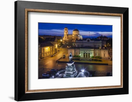 Bulgaria, Sofia, Ploshtad Narodno Sabranie Square, Elevated View, Dawn-Walter Bibikow-Framed Photographic Print