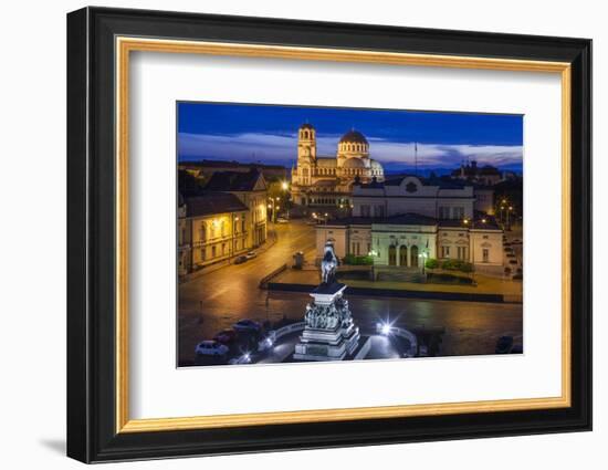 Bulgaria, Sofia, Ploshtad Narodno Sabranie Square, Elevated View, Dawn-Walter Bibikow-Framed Photographic Print