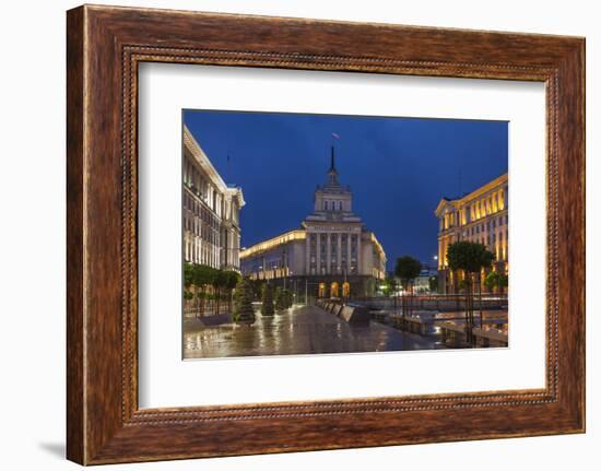 Bulgaria, Sofia, Ploshtad Nezavisimost Square in the Evening-Walter Bibikow-Framed Photographic Print