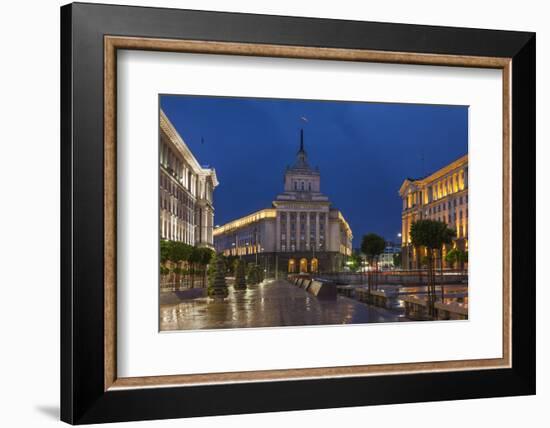 Bulgaria, Sofia, Ploshtad Nezavisimost Square in the Evening-Walter Bibikow-Framed Photographic Print