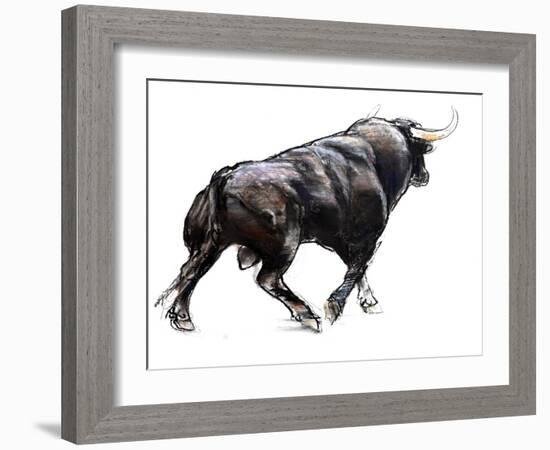 Bull, 2022, (charcoal and pastel on paper)-Mark Adlington-Framed Giclee Print