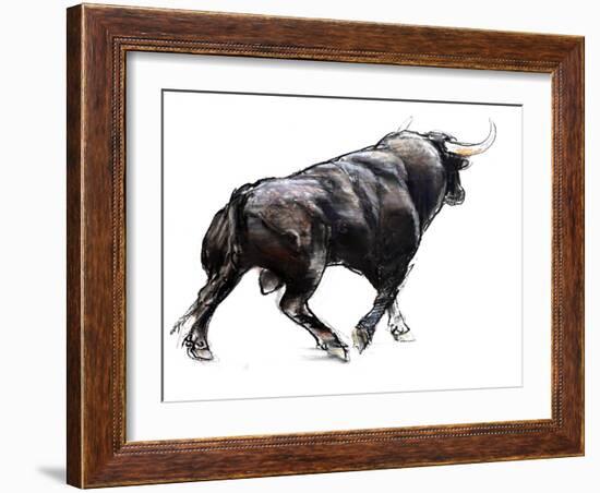 Bull, 2022, (charcoal and pastel on paper)-Mark Adlington-Framed Giclee Print