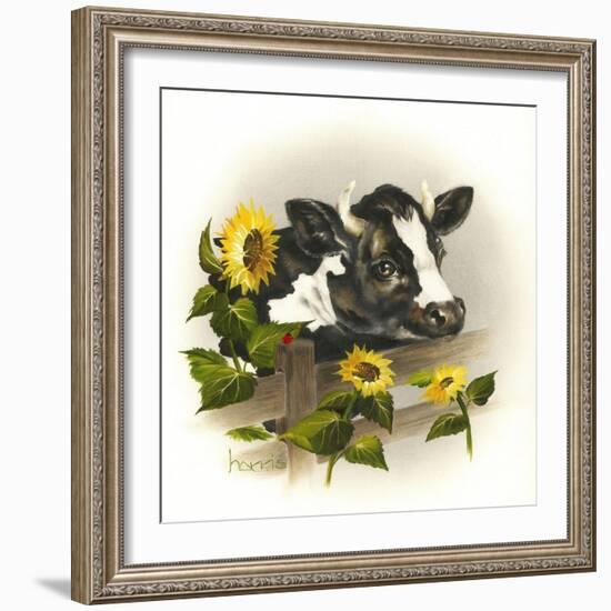 Bull and Sunflowers-Peggy Harris-Framed Giclee Print