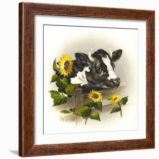 Bull and Sunflowers-Peggy Harris-Framed Giclee Print