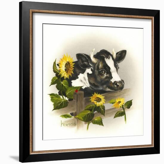 Bull and Sunflowers-Peggy Harris-Framed Giclee Print