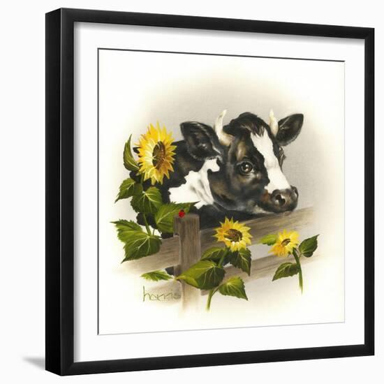 Bull and Sunflowers-Peggy Harris-Framed Giclee Print