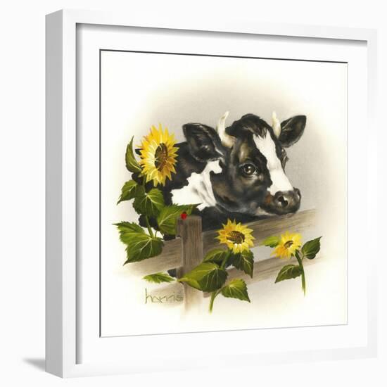 Bull and Sunflowers-Peggy Harris-Framed Giclee Print