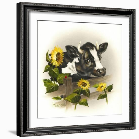 Bull and Sunflowers-Peggy Harris-Framed Giclee Print