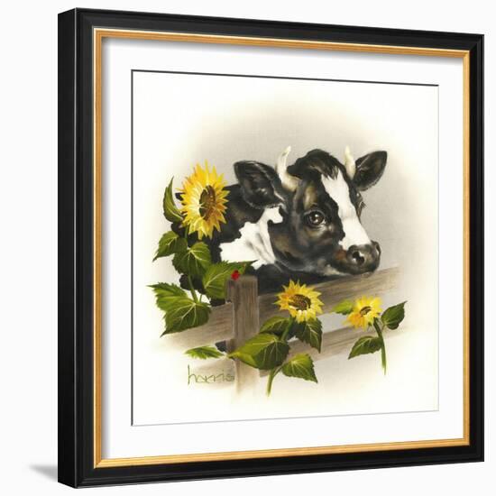 Bull and Sunflowers-Peggy Harris-Framed Giclee Print