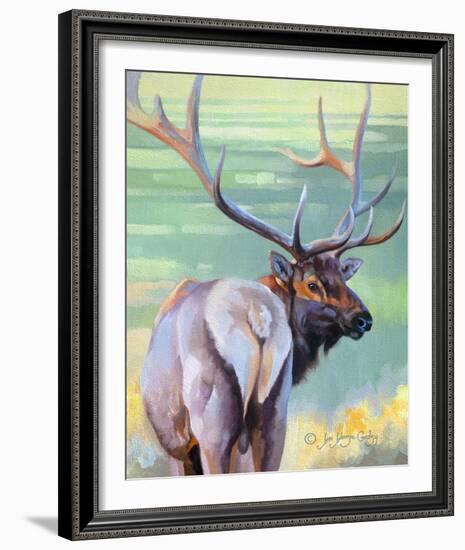 Bull Elk and Shadowy Sage-Joni Johnson-Godsy-Framed Giclee Print