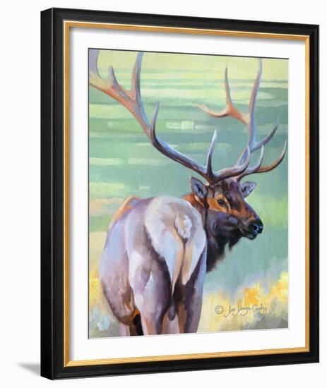 Bull Elk and Shadowy Sage-Joni Johnson-Godsy-Framed Giclee Print