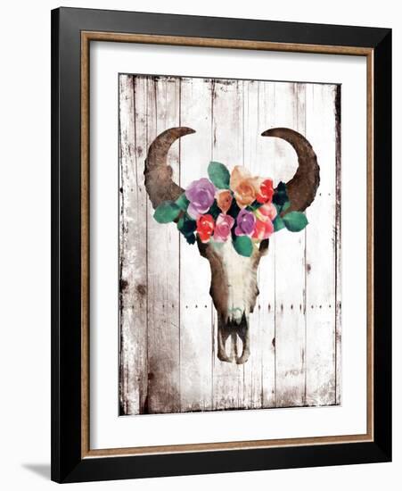 Bull Floral Crown-Jace Grey-Framed Art Print