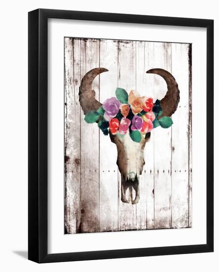 Bull Floral Crown-Jace Grey-Framed Art Print