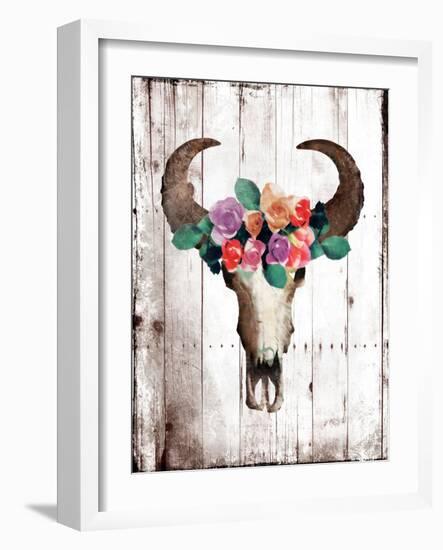 Bull Floral Crown-Jace Grey-Framed Art Print