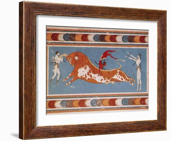 Bull-Leaping Fresco from Minoan Culture-Science Source-Framed Giclee Print