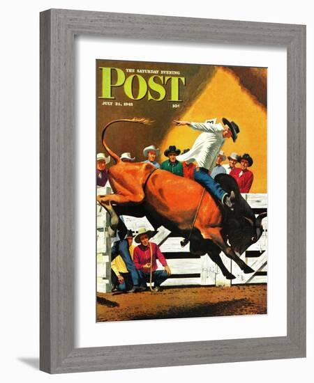 "Bull Riding," Saturday Evening Post Cover, July 21, 1945-Fred Ludekens-Framed Giclee Print