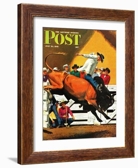 "Bull Riding," Saturday Evening Post Cover, July 21, 1945-Fred Ludekens-Framed Giclee Print