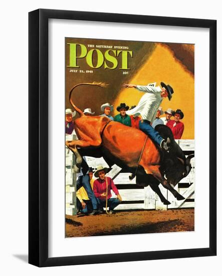 "Bull Riding," Saturday Evening Post Cover, July 21, 1945-Fred Ludekens-Framed Giclee Print