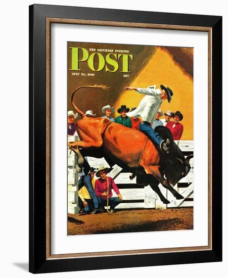 "Bull Riding," Saturday Evening Post Cover, July 21, 1945-Fred Ludekens-Framed Giclee Print