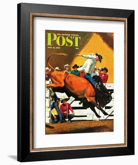 "Bull Riding," Saturday Evening Post Cover, July 21, 1945-Fred Ludekens-Framed Giclee Print