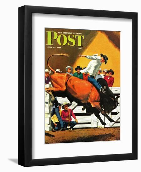 "Bull Riding," Saturday Evening Post Cover, July 21, 1945-Fred Ludekens-Framed Giclee Print